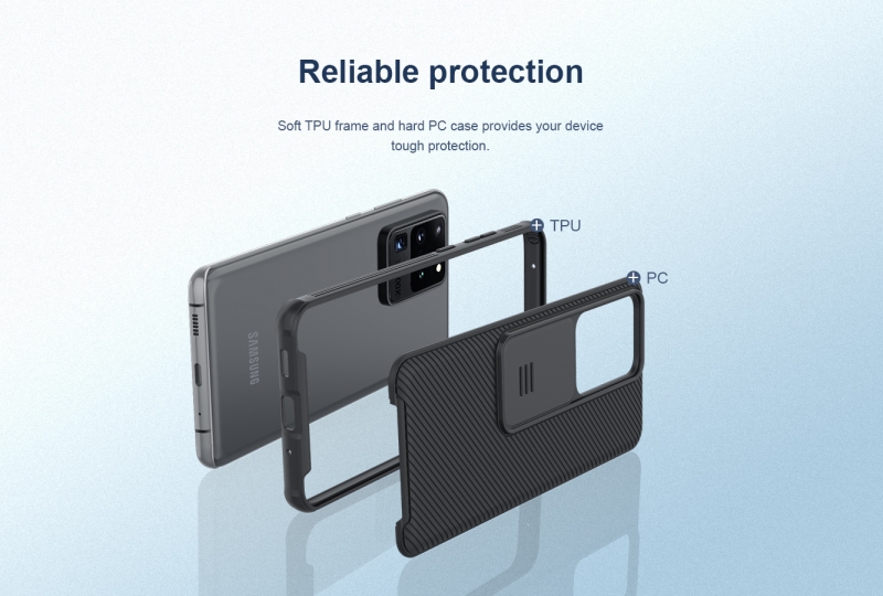Ốp Lưng Samsung Galaxy S20 Ultra Chính Hãng Nillkin CamShield thiết kế dạng camera đóng mở giúp bảo vệ an toàn cho Camera của máy, màu sắc đen huyền bí sang trọng rất hợp với phái mạnh.